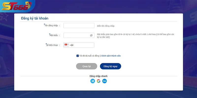 Hướng dẫn đăng ký tài khoản ST666 đơn giản