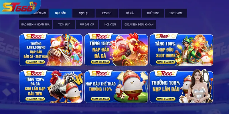 Khuyến mãi ST666 nạp lần đầu, nhân đôi giá trị nạp